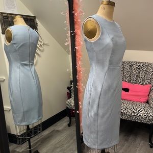 Calvin Klein light blue and white gingham plaid sleeveless sheath dress